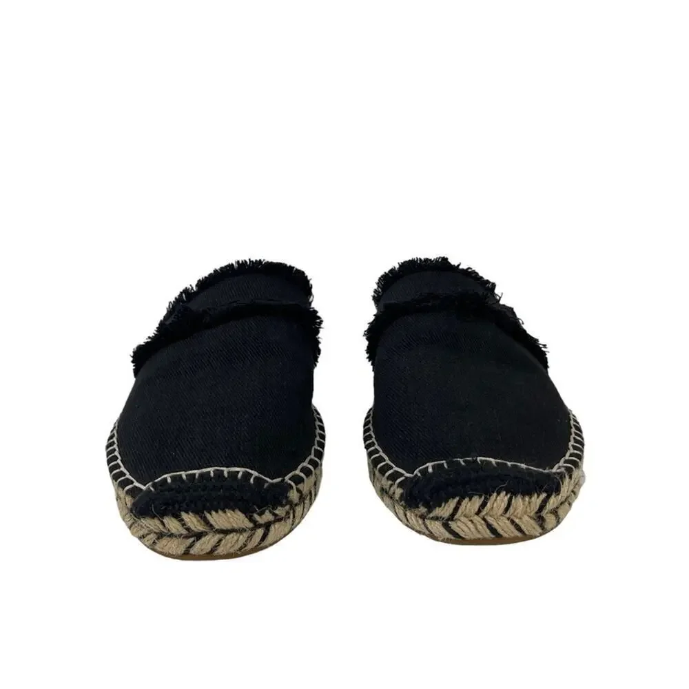 JOIE Black Cain Fringe Espadrille Mules Slides Shoes Size 39 US 9